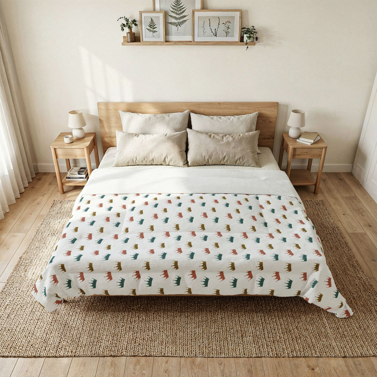 Ragon Mini Crown Comforter – Neutral Cozy Bedding with Crown Print