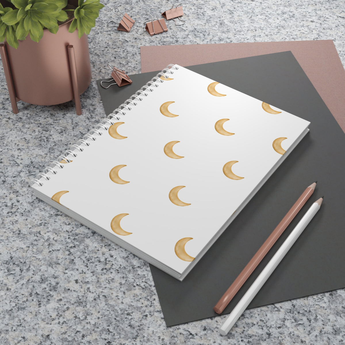 Ragon Gold Crescent Moon Spiral Notebook — Minimal Celestial Journal for Notes & Gifts