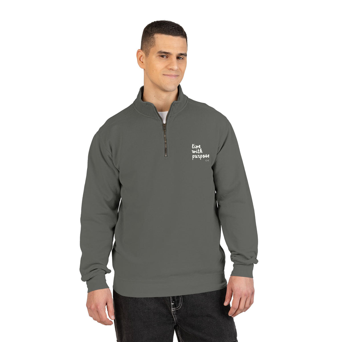 Quarter-Zip Live with Purpose C+C Sweatshirt — Minimal Script Pullover