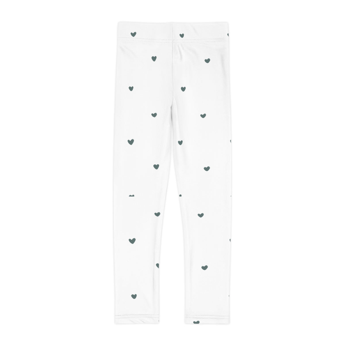 Kids Heart Print Leggings — White All-Over Pattern