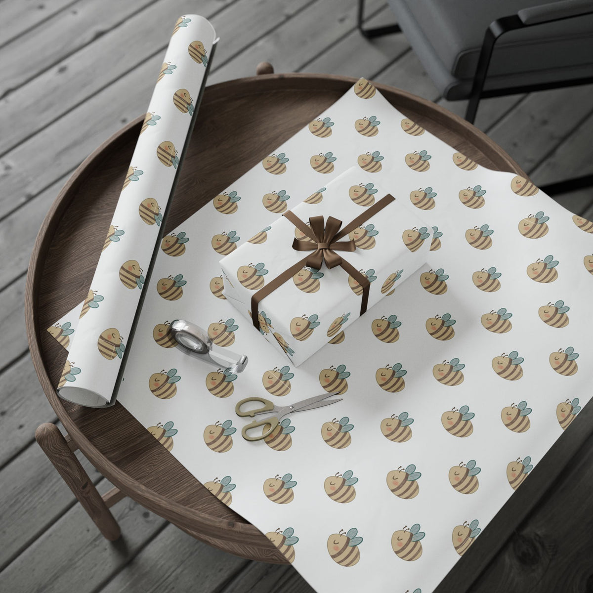 Ragon Bizzy Bee Wrapping Paper – Cute Beige & Teal Bee Gift Wrap