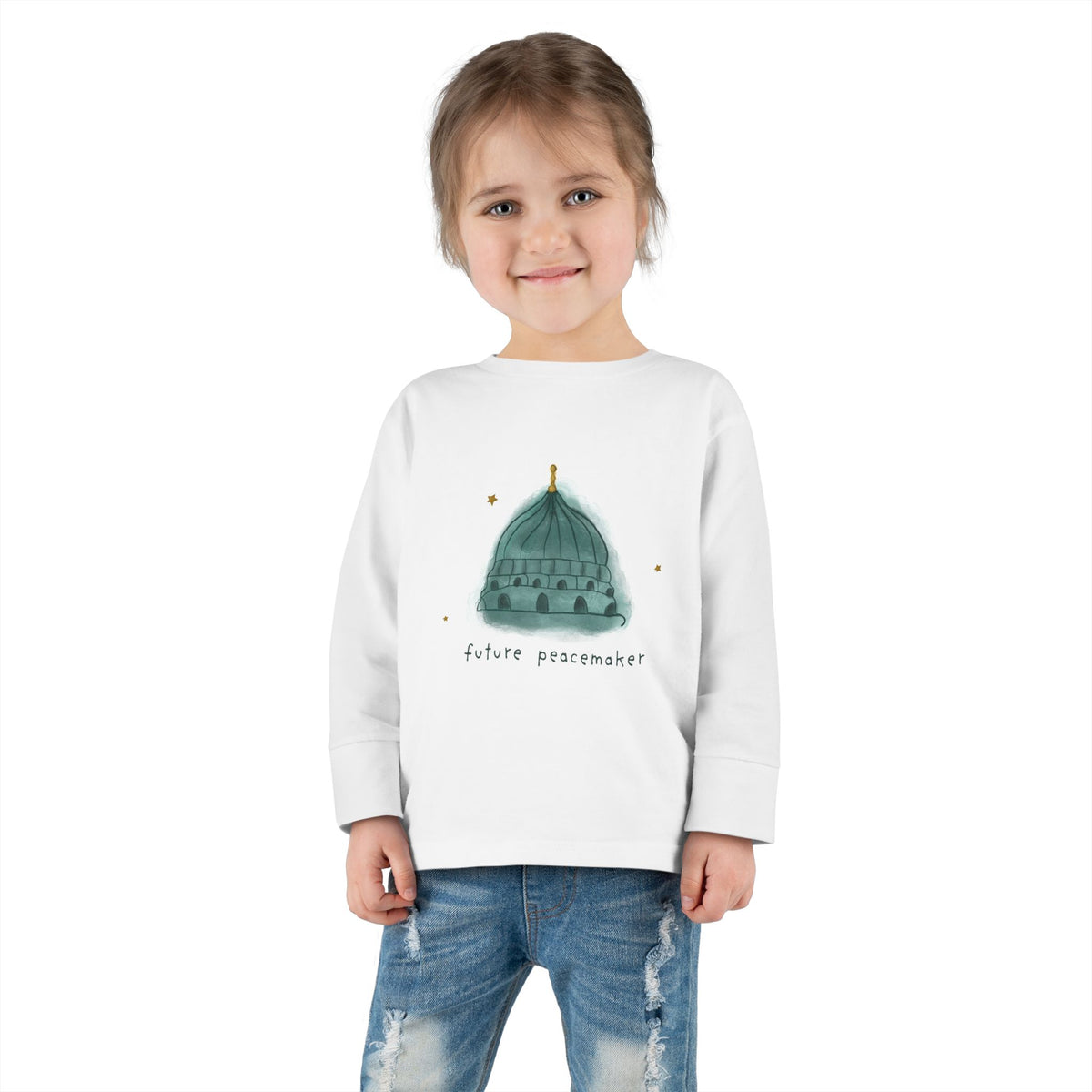 Toddler Long Sleeve Tee — 'Future Peacemaker' Mosque Illustration Kids Shirt