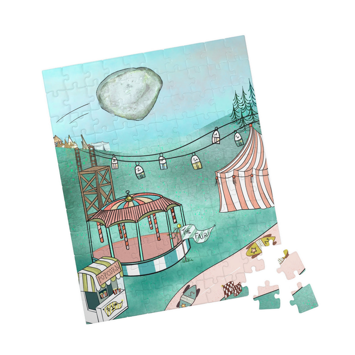 Ragon Whimsical Seaside Carnival Puzzle — I Found A Rock - Retro Fairground Illustration (110 pcs)