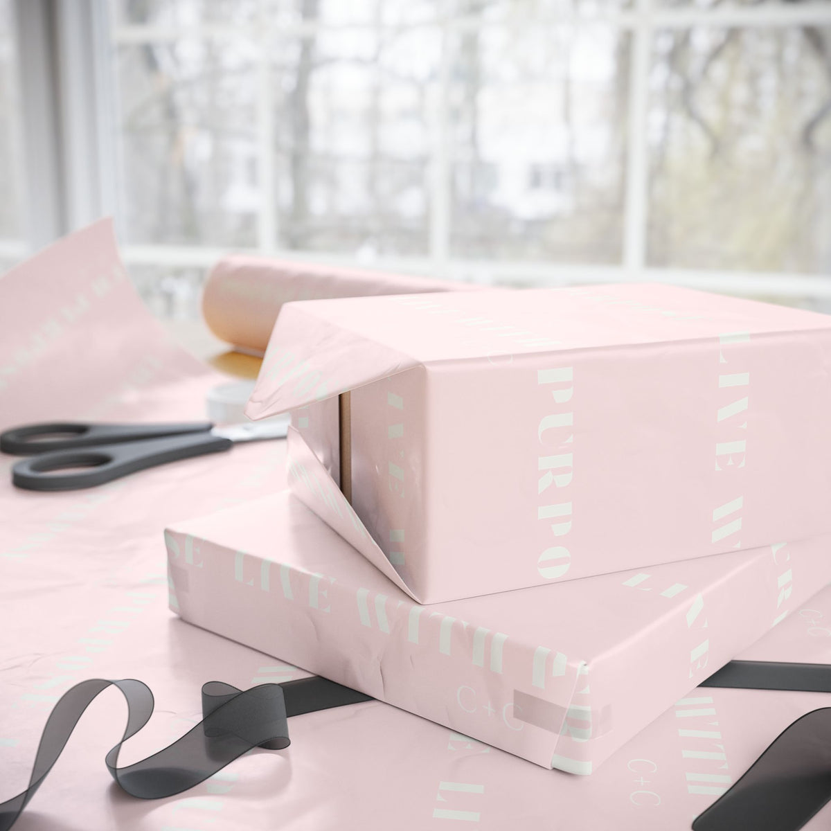 Pink Minimalist Live with Purpose Wrapping Paper Roll — Soft Blush Gift Wrap