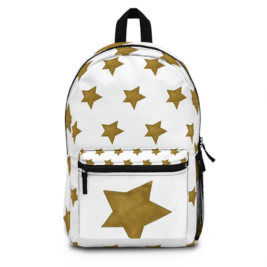 Ragon Gold Star Pattern Backpack — White & Metallic School/Everyday Bag