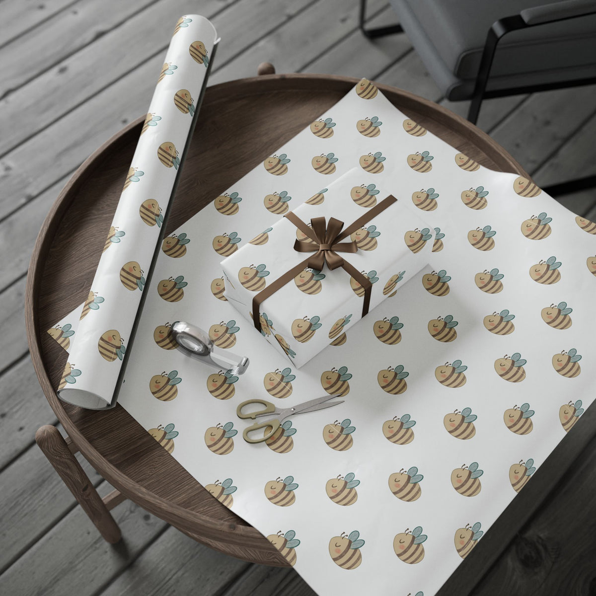 Ragon Bizzy Bee Wrapping Paper – Cute Beige & Teal Bee Gift Wrap