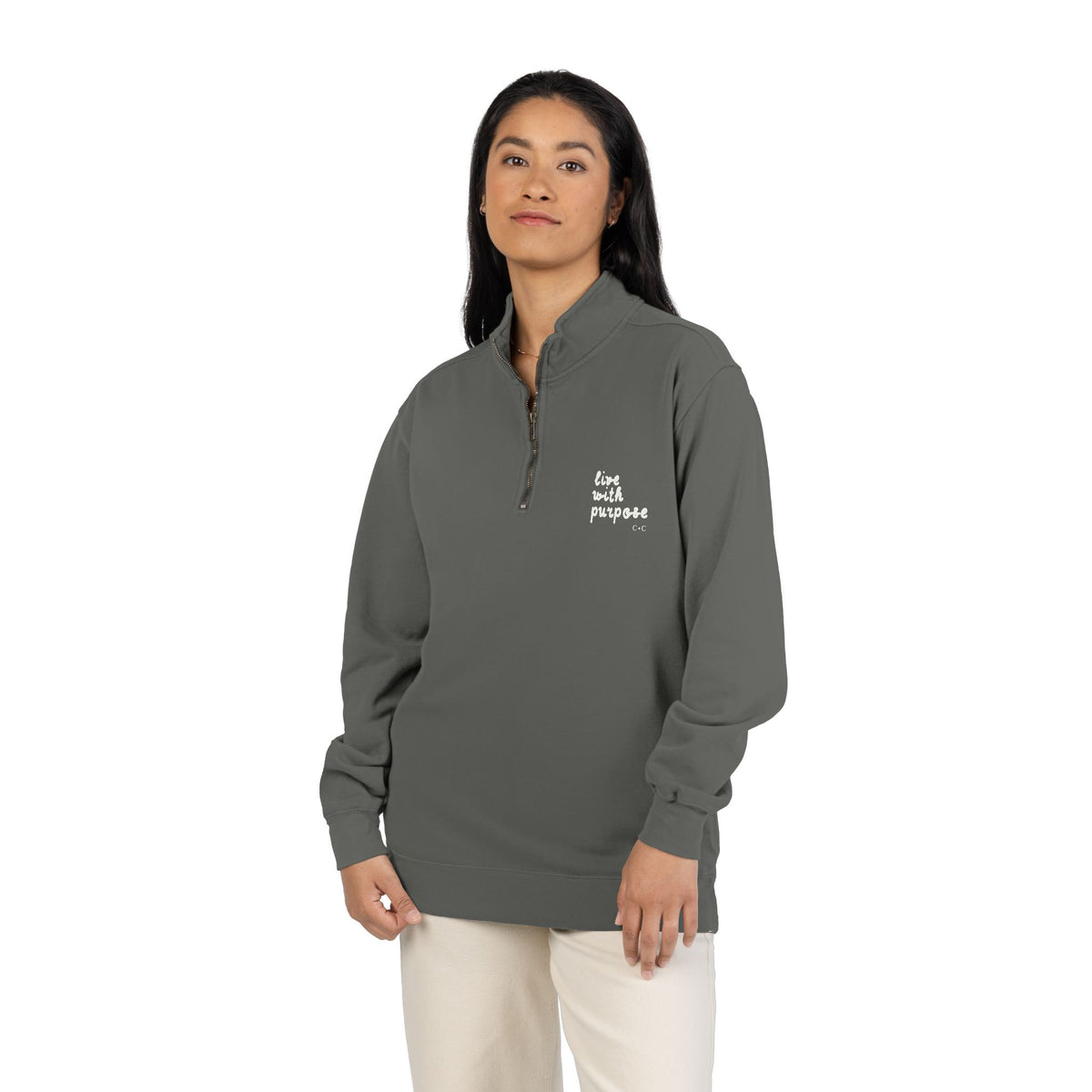 Quarter-Zip Live with Purpose C+C Sweatshirt — Minimal Script Pullover