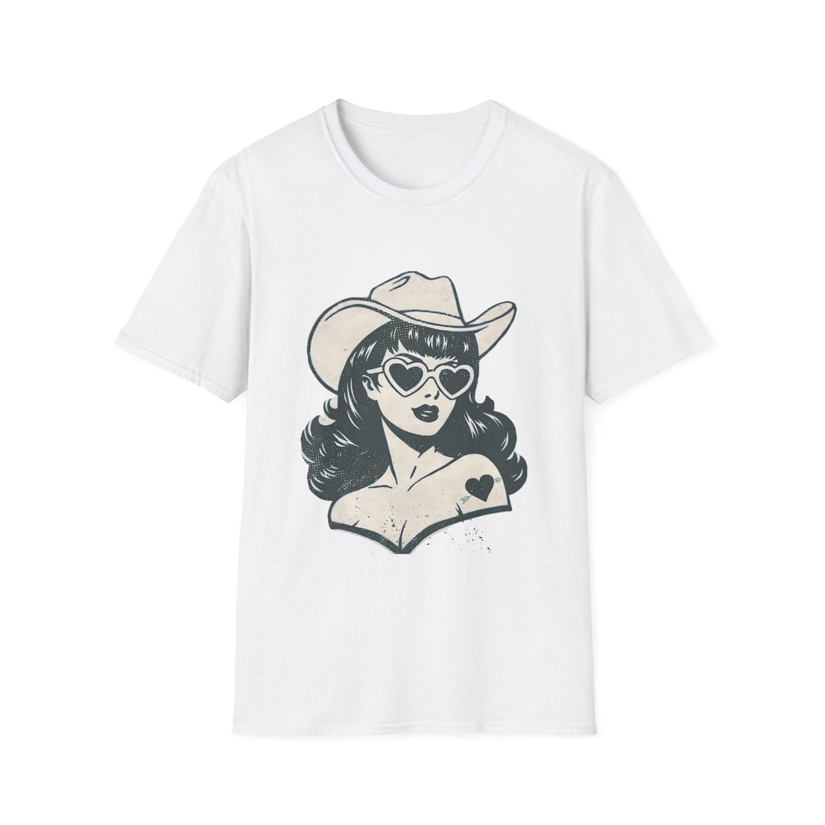 Cowgirl Pinup T-Shirt — Retro Heart Sunglasses Graphic