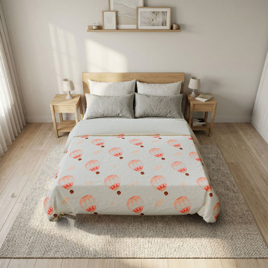 Ragon Balooning Cotton Duvet Cover — Pink Watercolor Balloon Pattern, Cozy Nursery/Bedroom Bedding