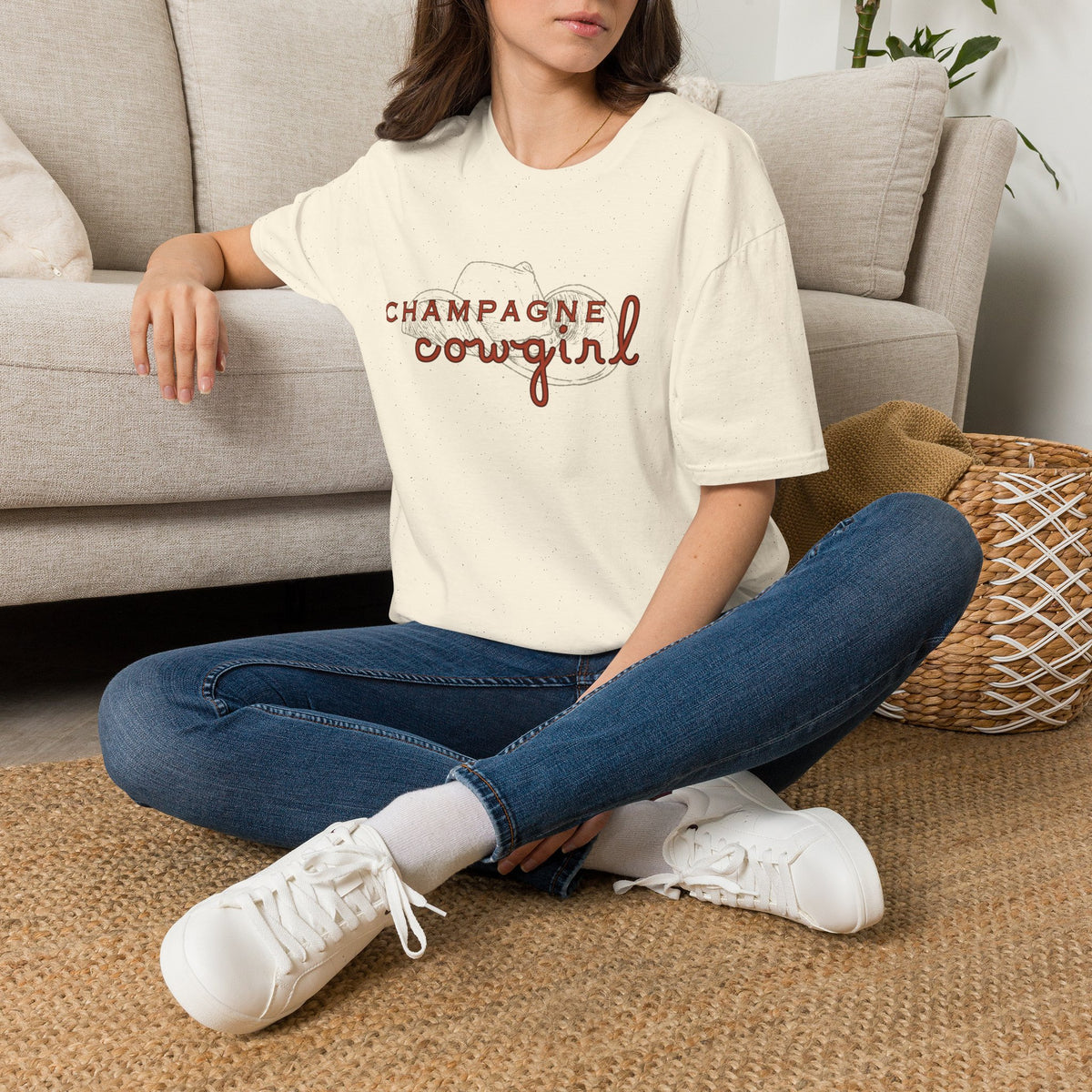 Champagne Cowgirl T-Shirt — Rustic Western Bubbly Graphic Tee
