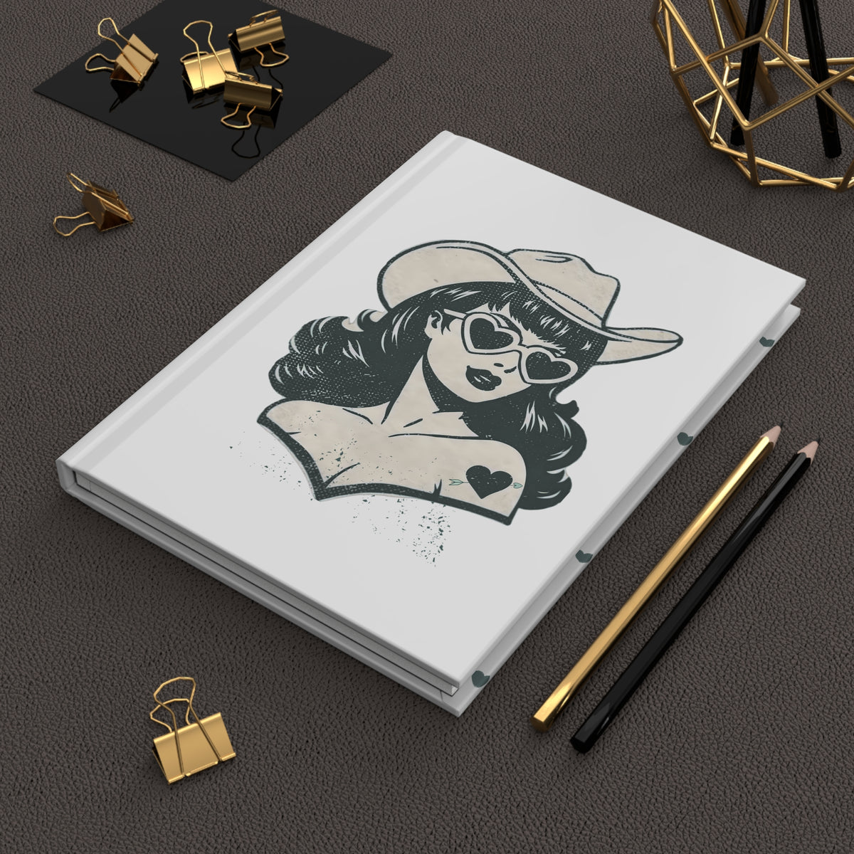 Cowgirl Heart Hardcover Journal — Retro Pinup Notebook with Heart Sunglasses