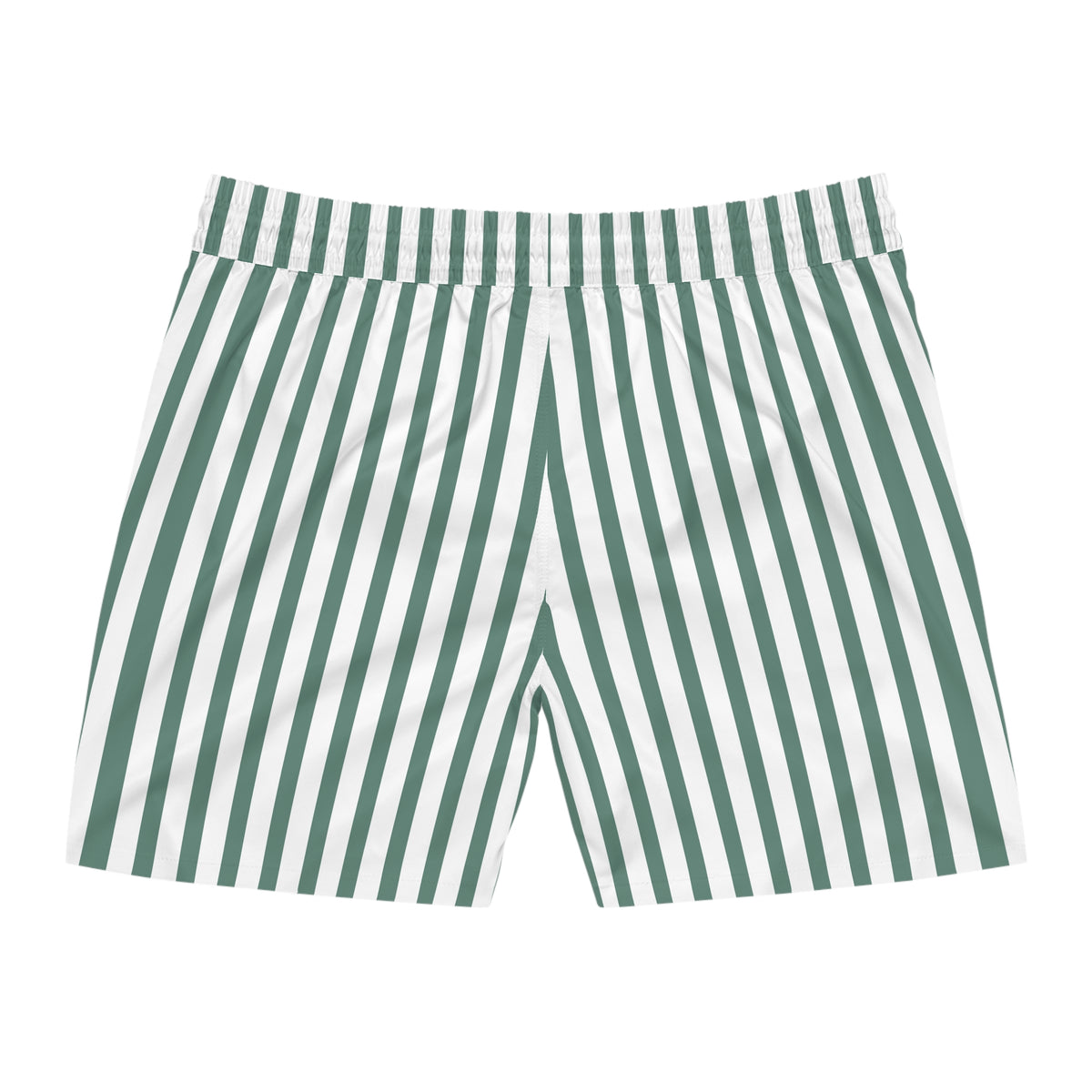 C&C Striped Green & White Swim Shorts — Men's Mid-Length Beach Trunks