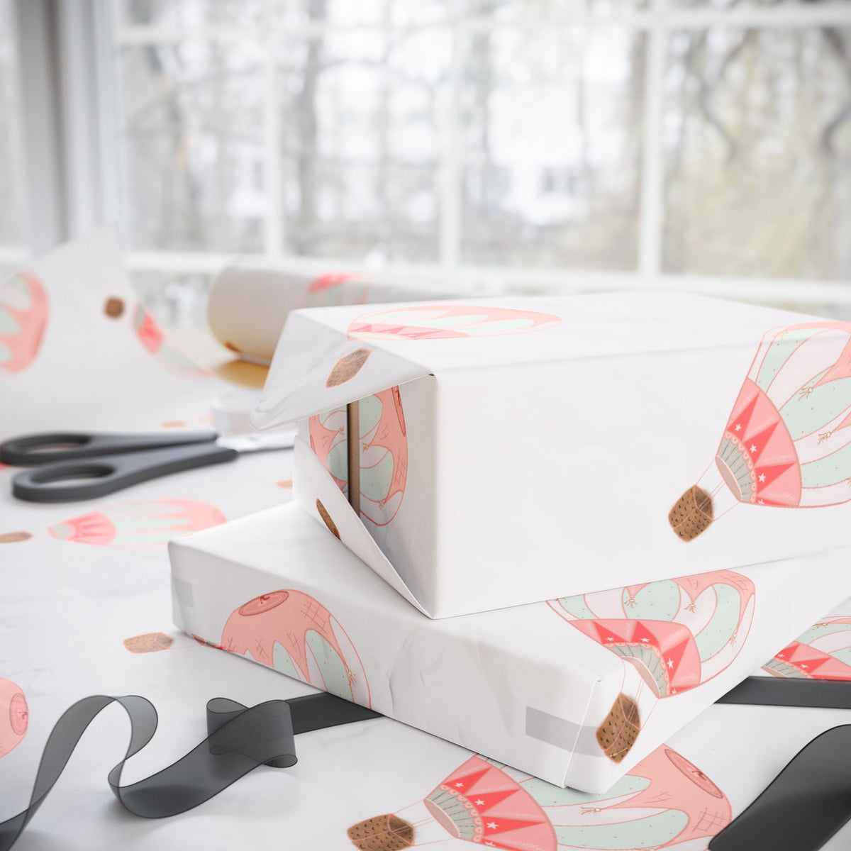 Ragon Balooning Wrapping Paper - Pink Vintage Hot Air Balloon Gift Wrap Roll
