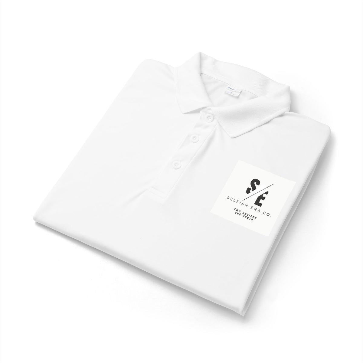 Embroidered Minimalist Selfish Era Co. Logo Polo Shirt — White Performance Golf/Work Polo