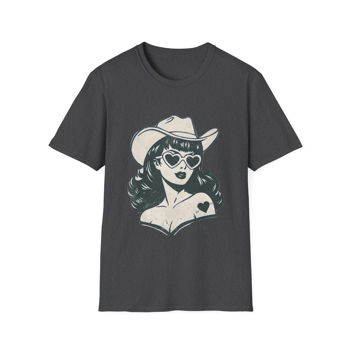 Cowgirl Pinup T-Shirt — Retro Heart Sunglasses Graphic
