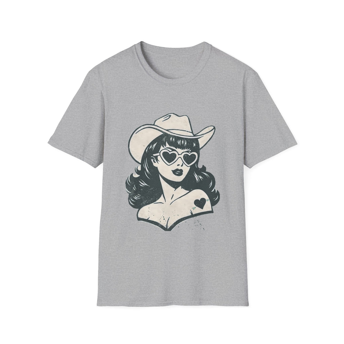 Cowgirl Pinup T-Shirt — Retro Heart Sunglasses Graphic