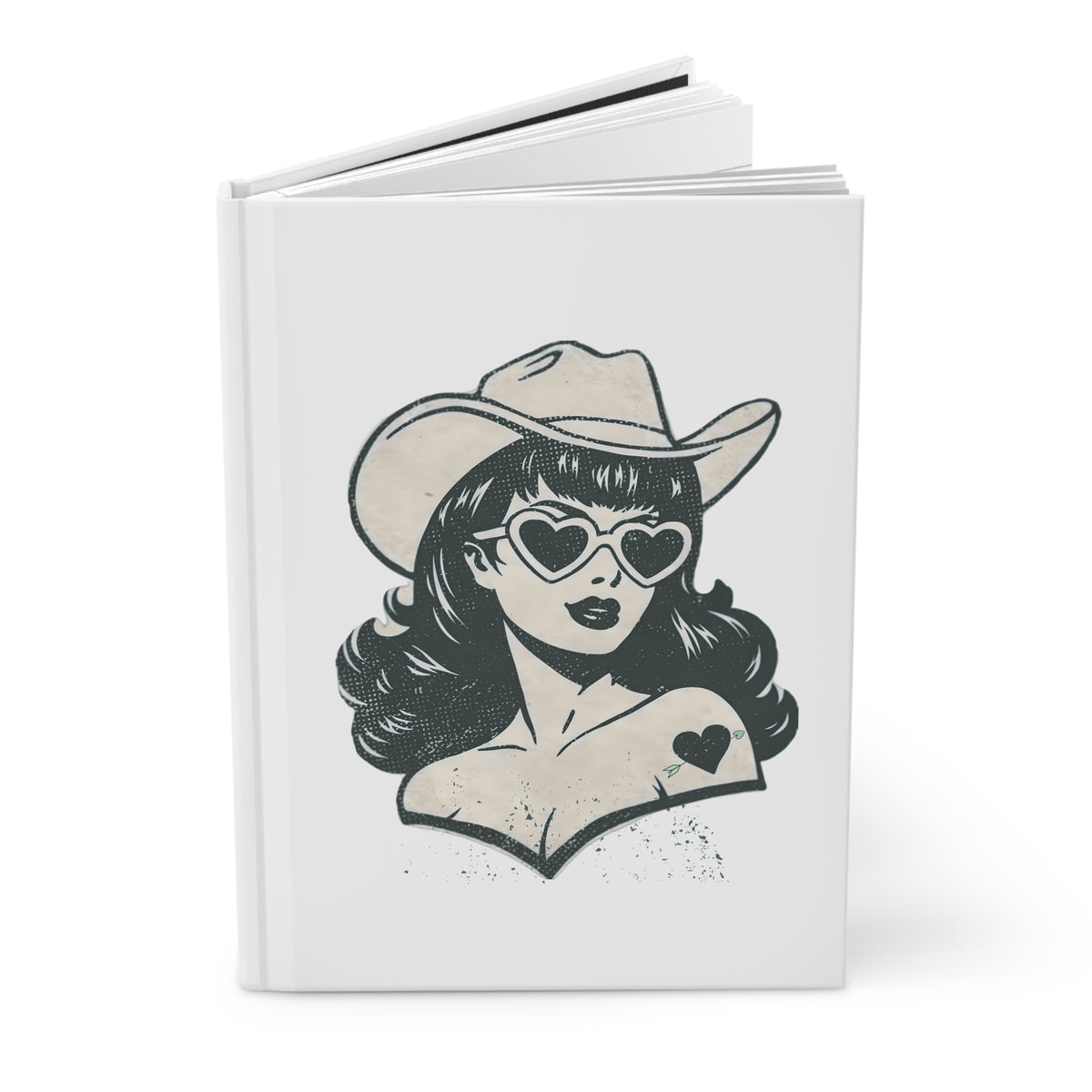 Cowgirl Heart Hardcover Journal — Retro Pinup Notebook with Heart Sunglasses