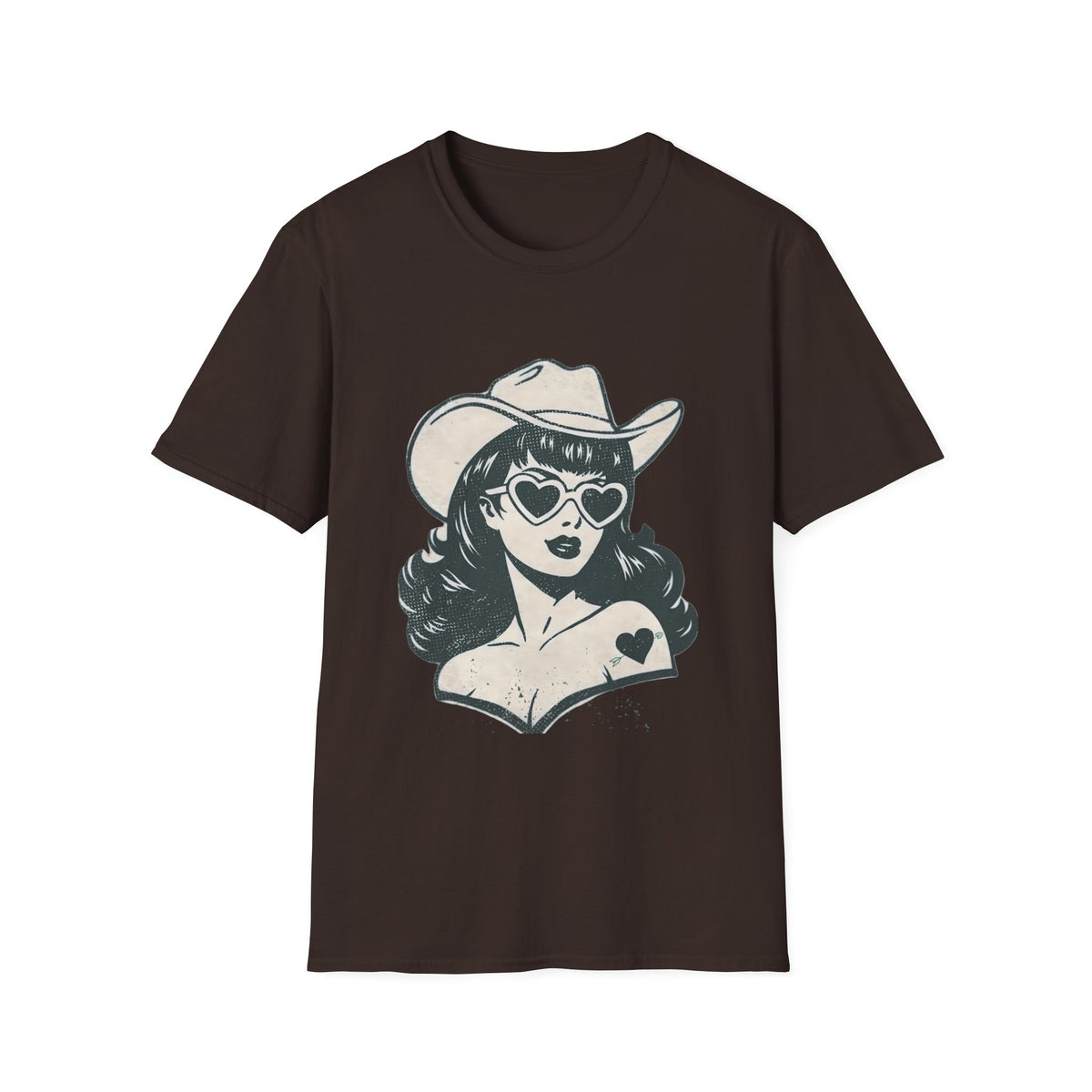 Cowgirl Pinup T-Shirt — Retro Heart Sunglasses Graphic