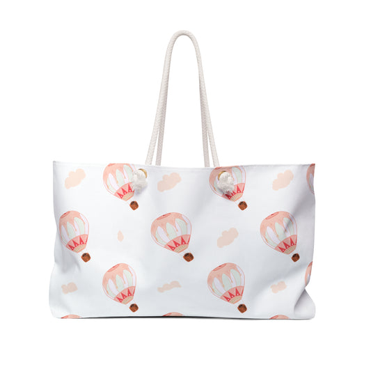Ragon Balooning Weekender Bag — Pink Watercolor Hot Air Balloon Travel Tote