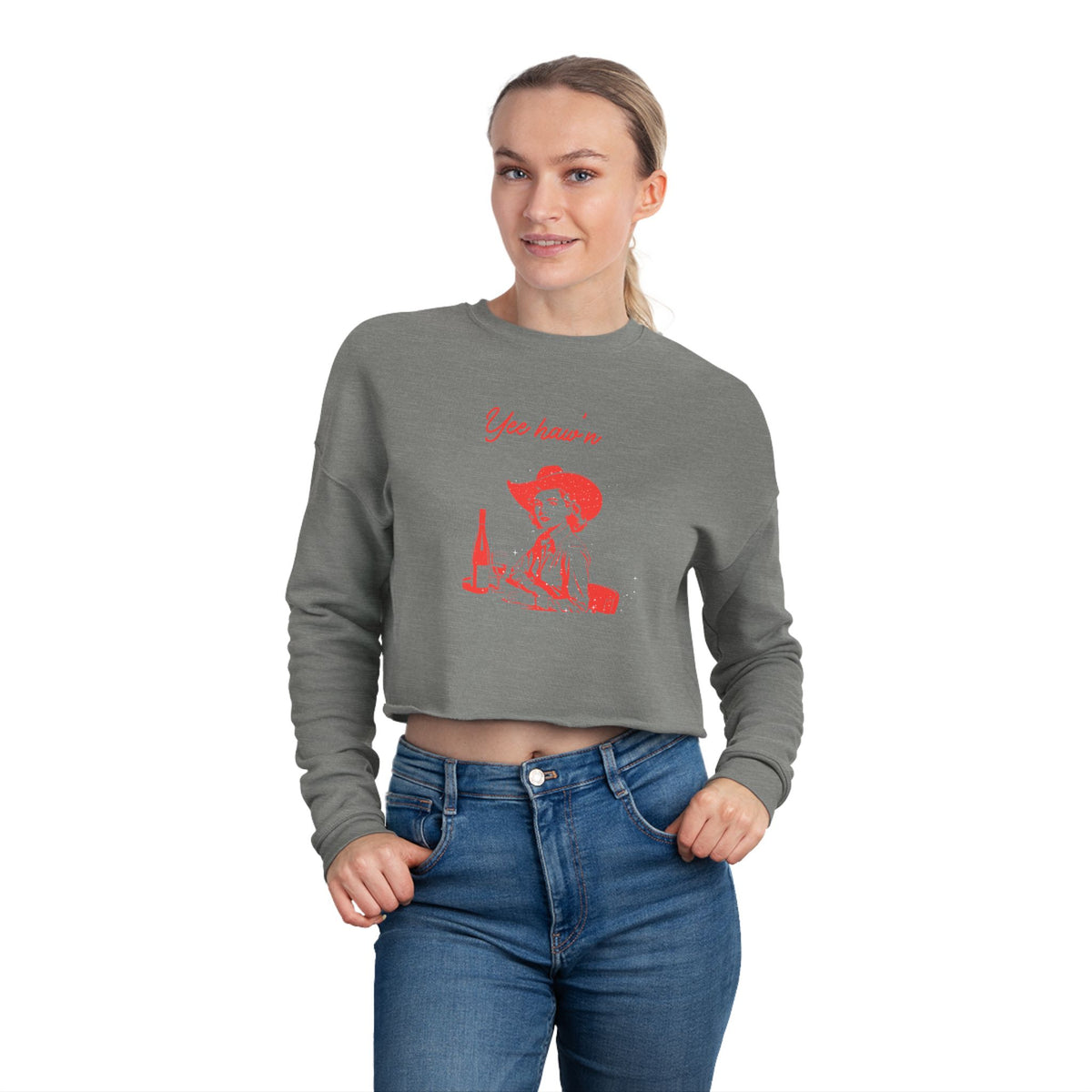 Cropped Yee Haw'n Retro Girl Graphic Sweatshirt, Cozy Casual Womens Top