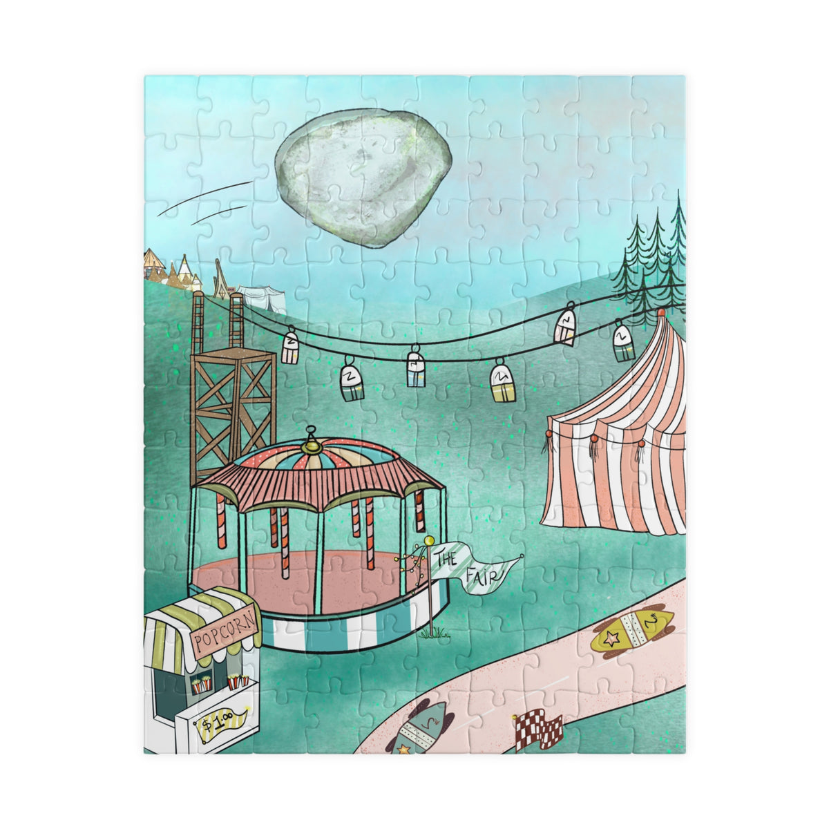 Ragon Whimsical Seaside Carnival Puzzle — I Found A Rock - Retro Fairground Illustration (110 pcs)