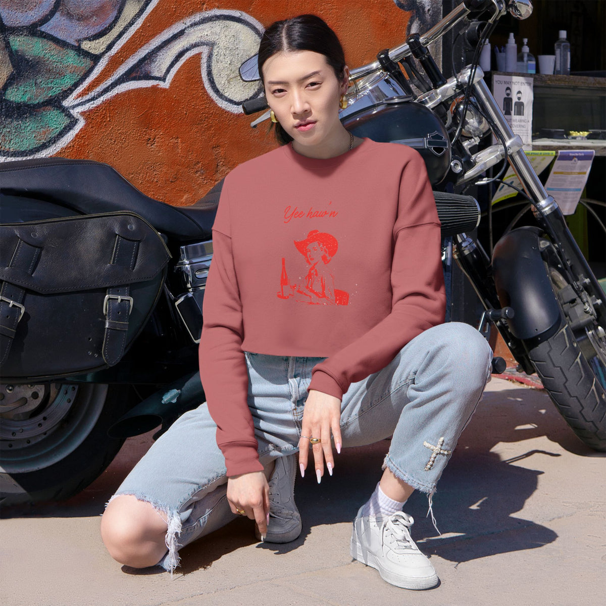 Cropped Yee Haw'n Retro Girl Graphic Sweatshirt, Cozy Casual Womens Top
