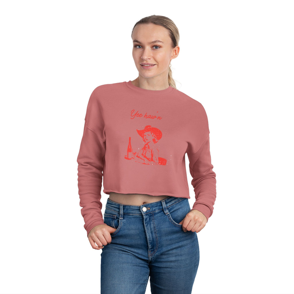 Cropped Yee Haw'n Retro Girl Graphic Sweatshirt, Cozy Casual Womens Top