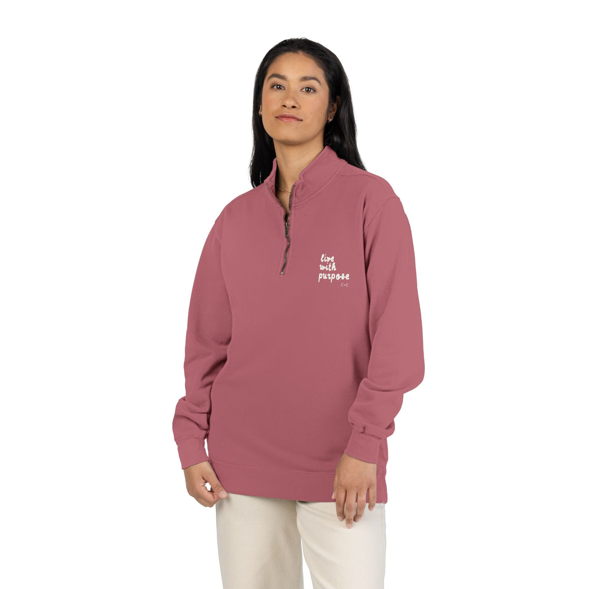 Quarter-Zip Live with Purpose C+C Sweatshirt — Minimal Script Pullover