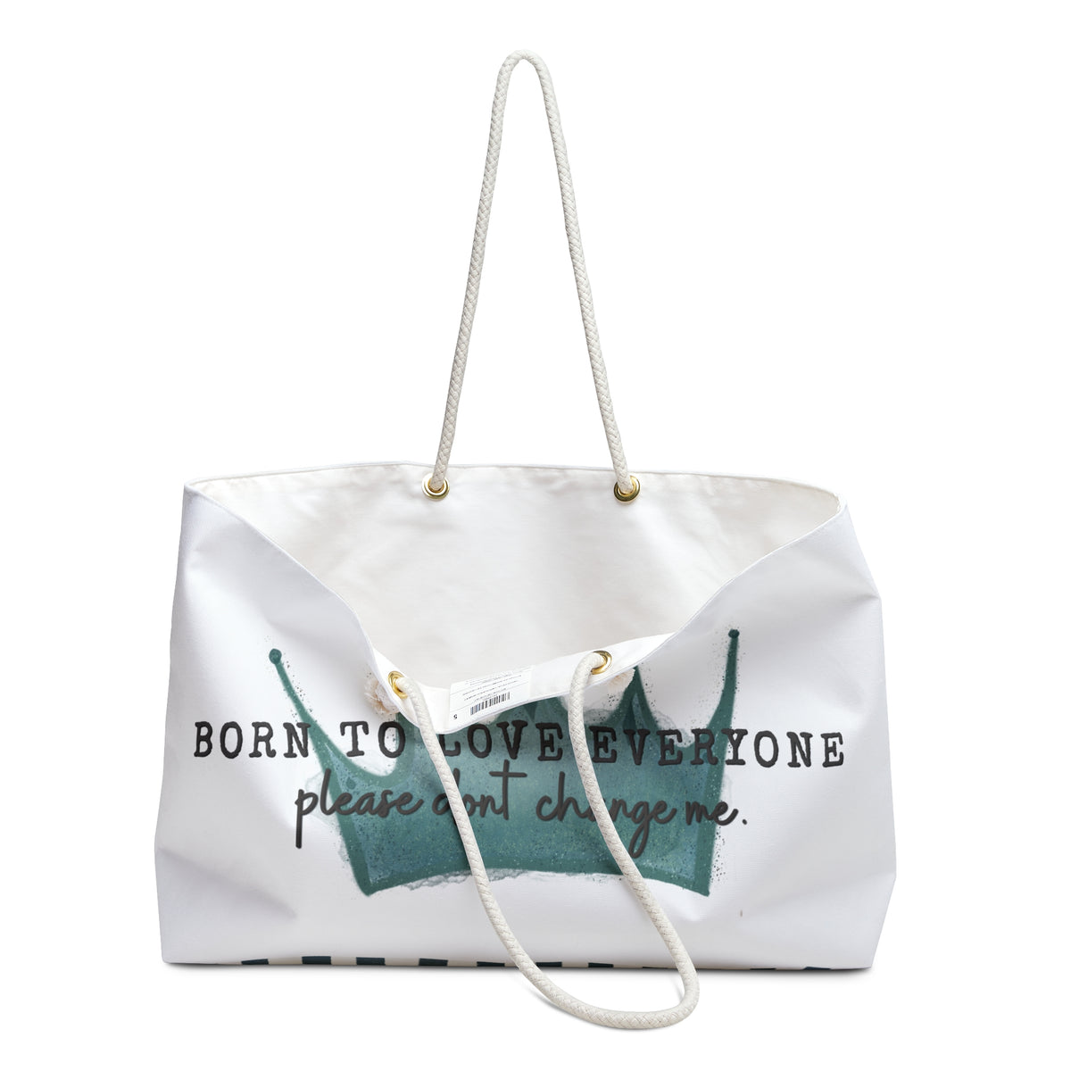 Ragon Born To Love Everyone Weekender Bag — Minimal Crown Print Travel Tote