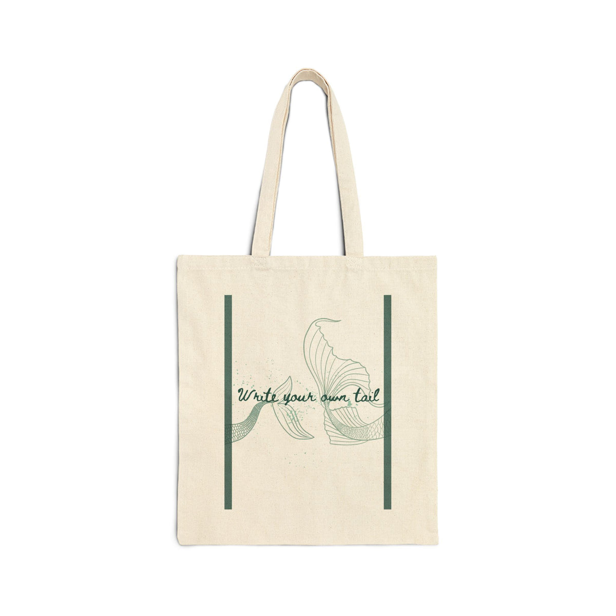 Canvas Tote Bag — Minimal Green Line Art "Write your own tale" Eco Shopping Bag