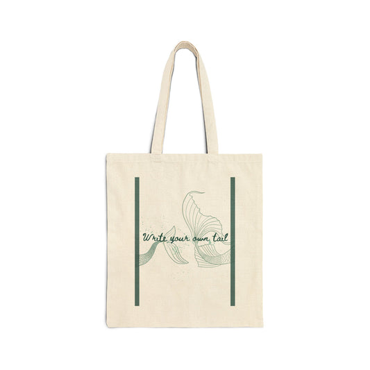Canvas Tote Bag — Minimal Green Line Art "Write your own tale" Eco Shopping Bag