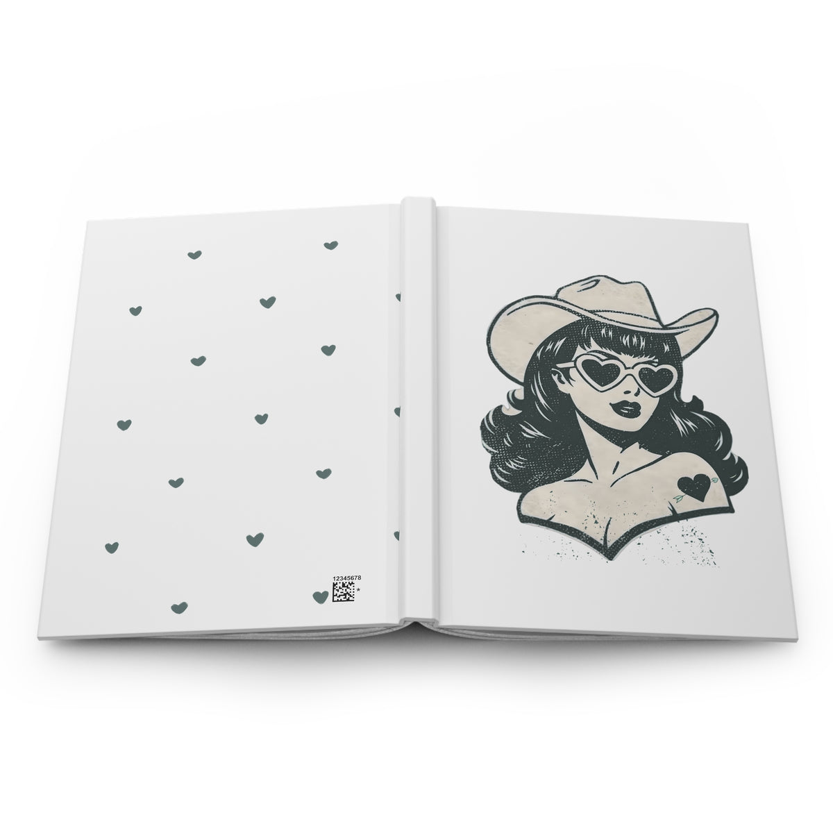 Cowgirl Heart Hardcover Journal — Retro Pinup Notebook with Heart Sunglasses