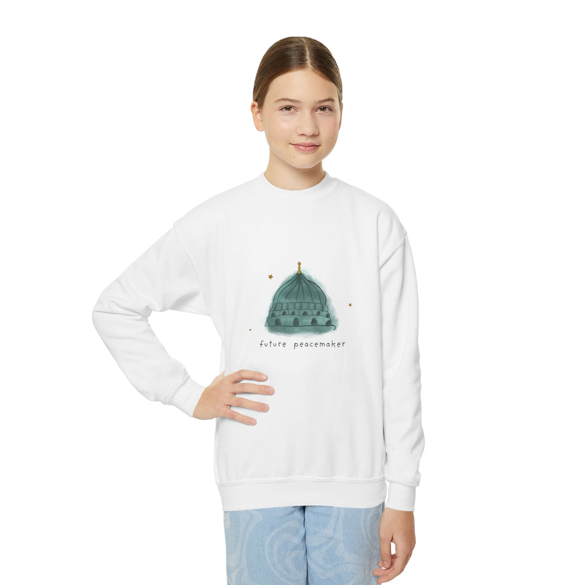 Youth Crewneck Sweatshirt — 'Future Peacemaker' Dome Graphic Kids Sweatshirt