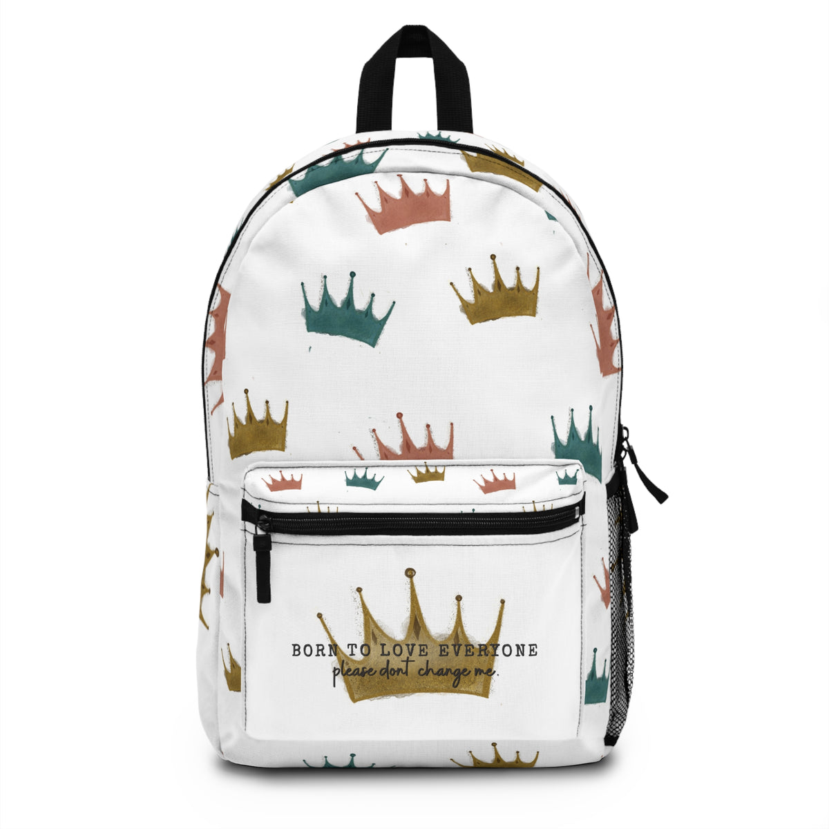 Ragon Born To Love Everyone Watercolor Crown Pattern Backpack — Cute Kids School Bag