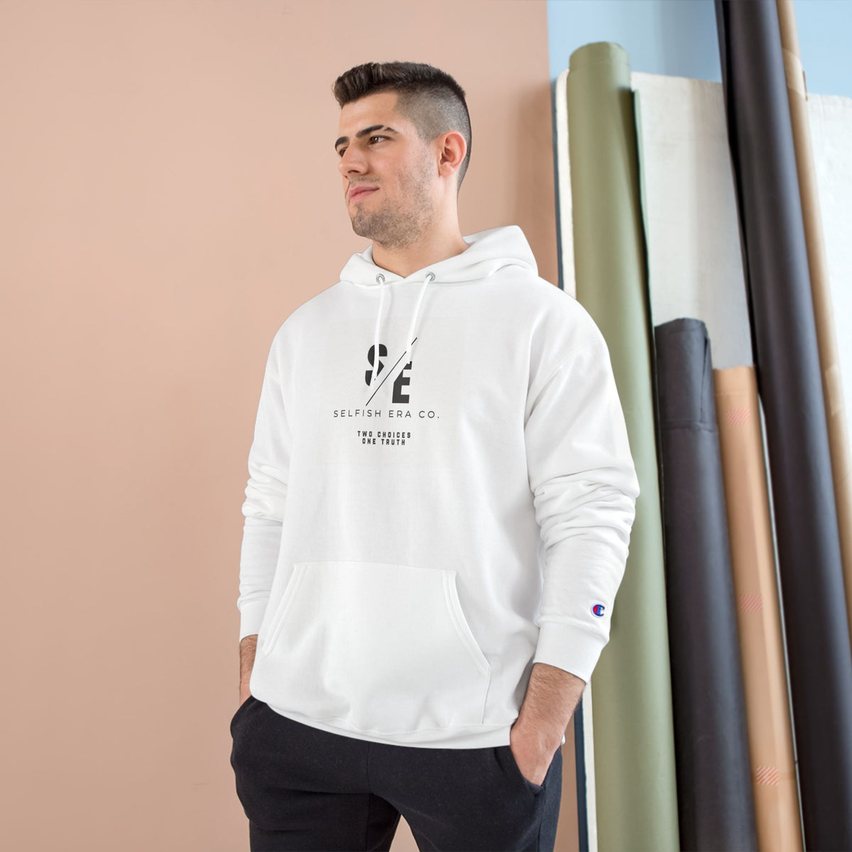 Champion Hoodie — Minimalist 'Selfish Era Co.' Logo Pullover