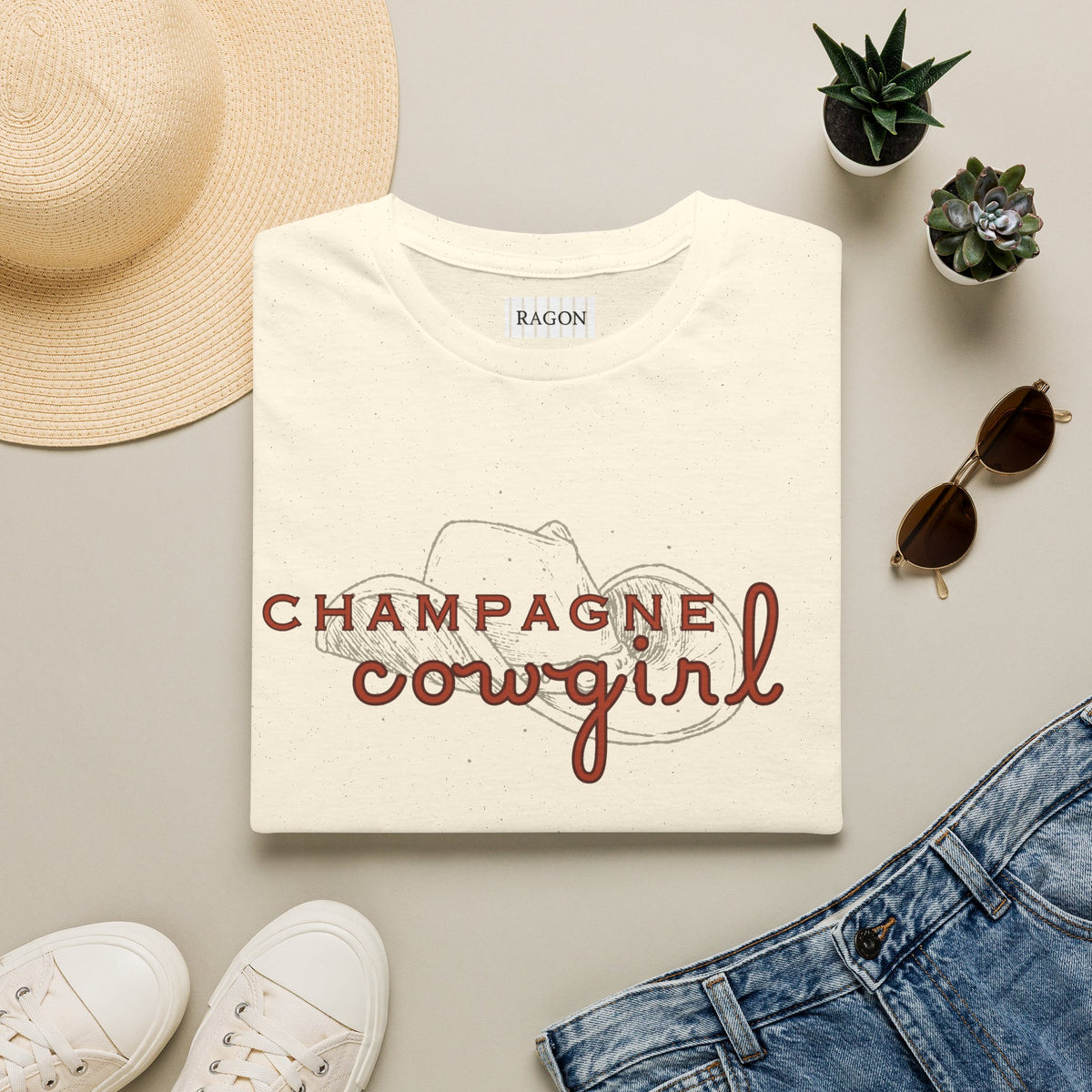 Champagne Cowgirl T-Shirt — Rustic Western Bubbly Graphic Tee