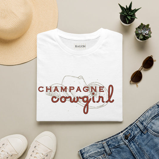 Champagne Cowgirl T-Shirt — Rustic Western Bubbly Graphic Tee