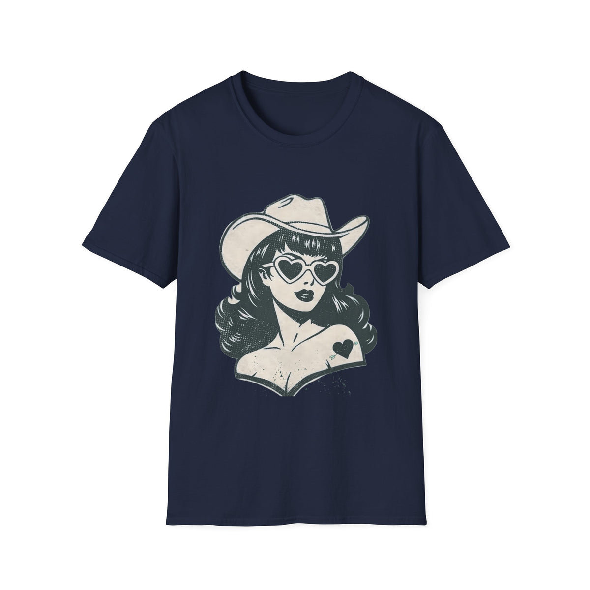 Cowgirl Pinup T-Shirt — Retro Heart Sunglasses Graphic