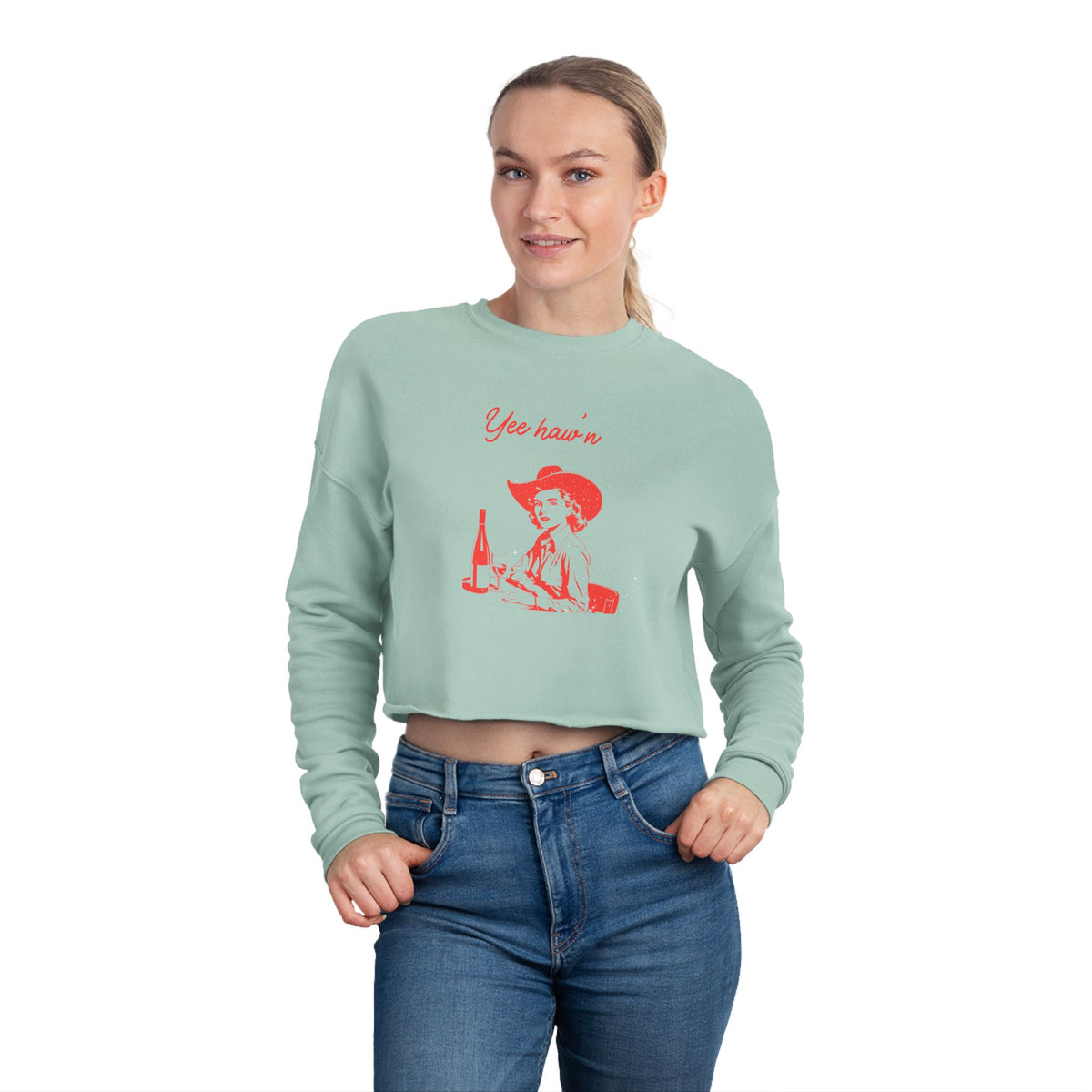Cropped Yee Haw'n Retro Girl Graphic Sweatshirt, Cozy Casual Womens Top
