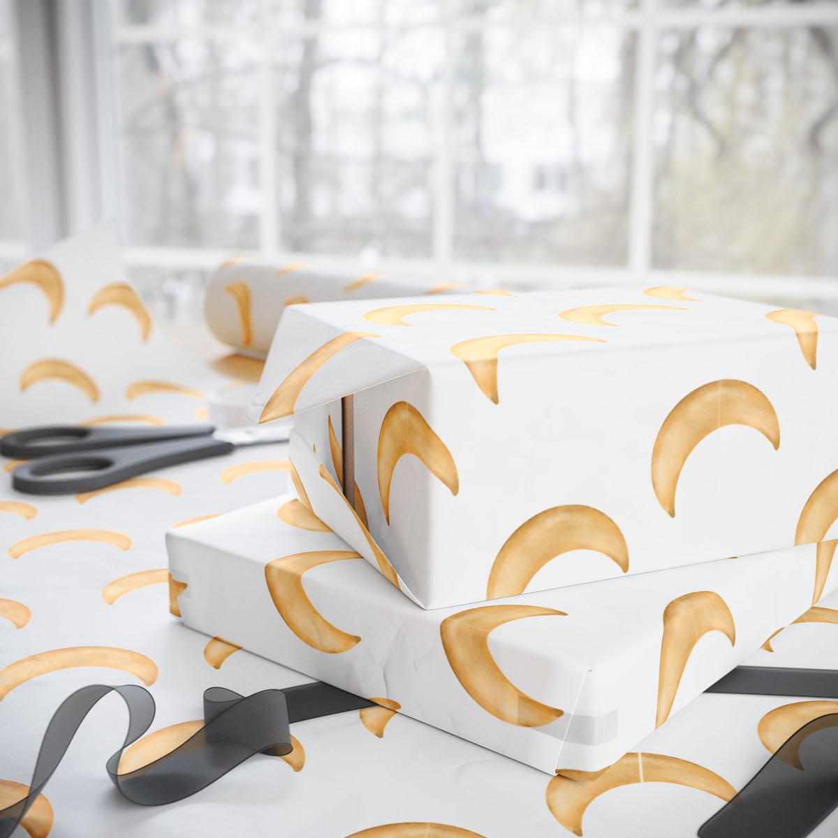 Gold Crescent Moon Wrapping Paper