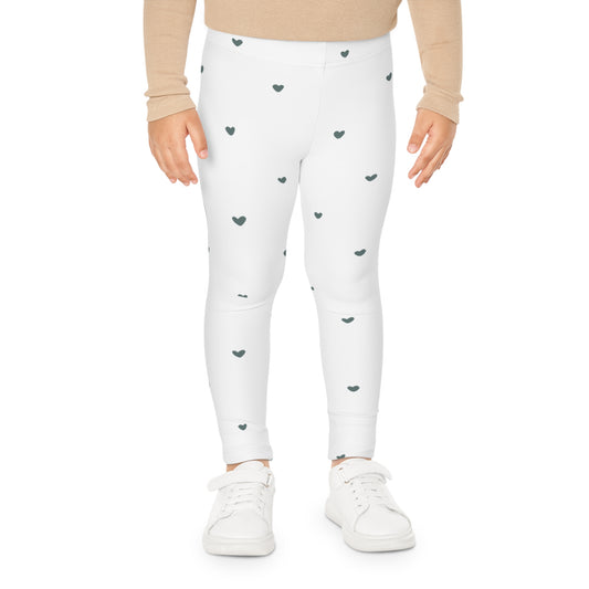 Kids Heart Print Leggings — White All-Over Pattern