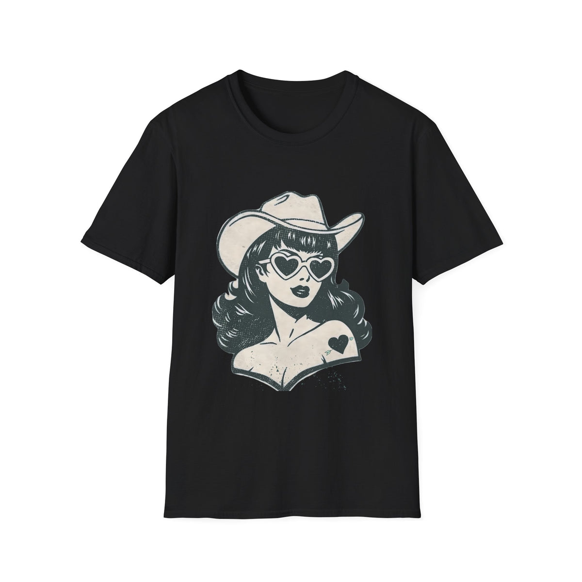 Cowgirl Pinup T-Shirt — Retro Heart Sunglasses Graphic