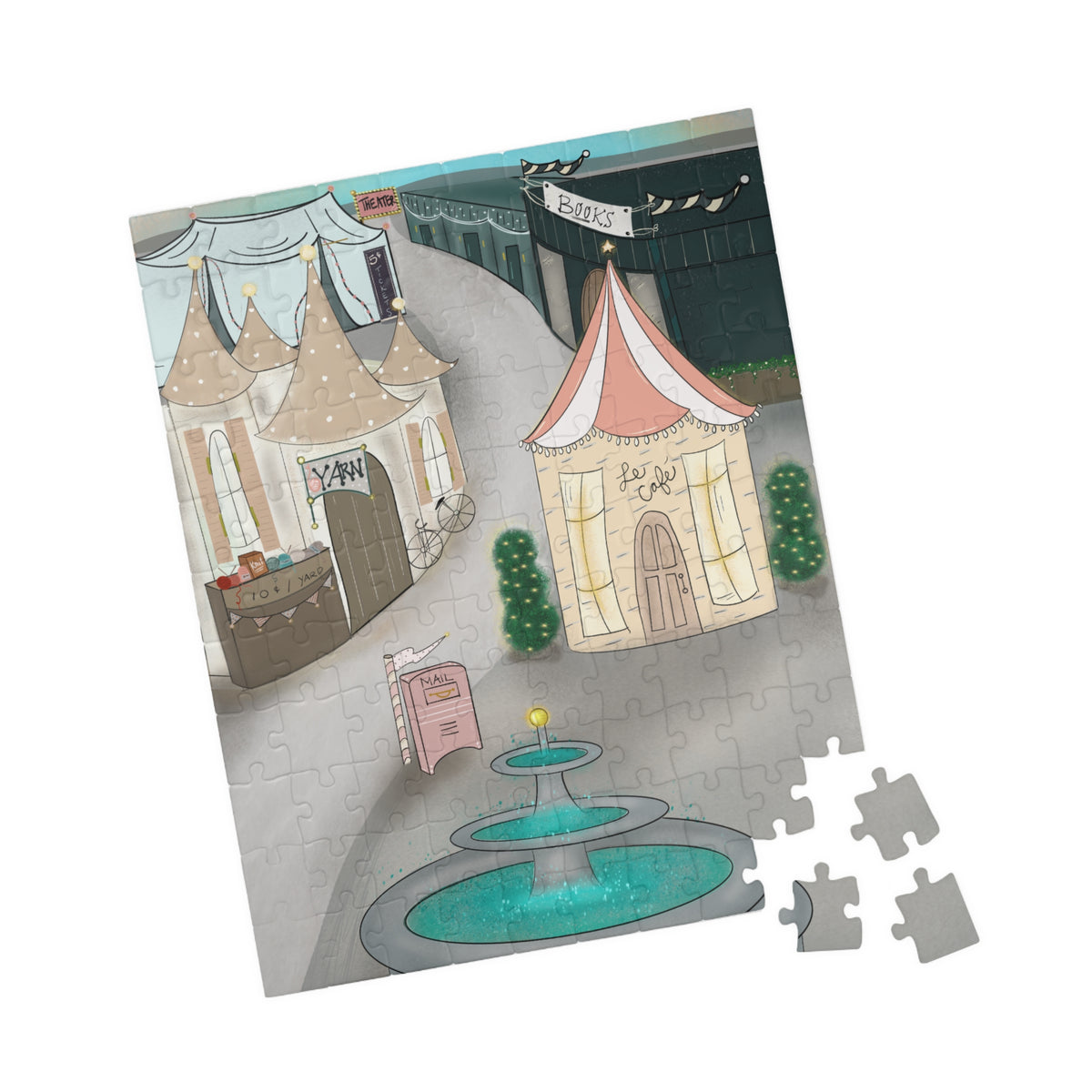 Ragon Whimsical Market Square Jigsaw Puzzle — Cozy Fairground Scene - I Found A Rock (110–1014 pcs)