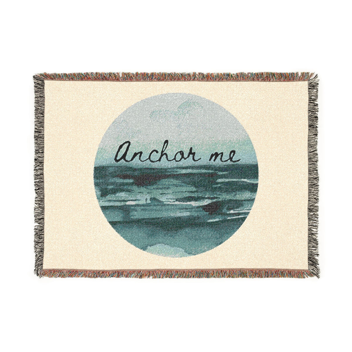 Anchor Me Woven Blanket — Nautical Coastal Throw with Ocean Circle Design