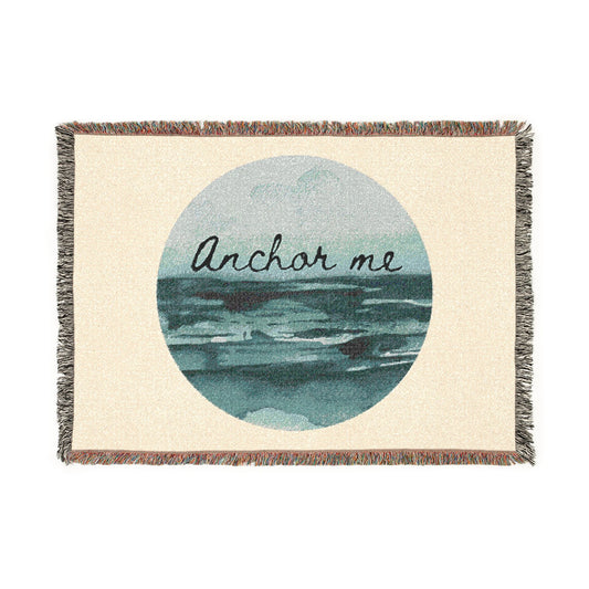 Anchor Me Woven Blanket — Nautical Coastal Throw with Ocean Circle Design