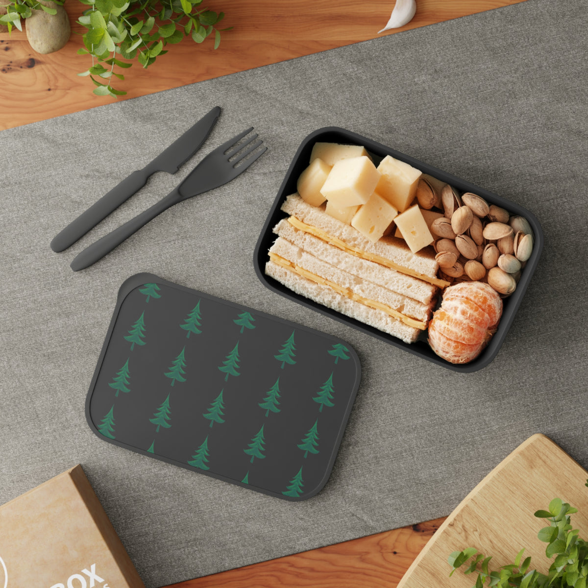 Ragon Enchanted Evergreen Bento Box — Eco PLA Lunch Container with Band & Utensils