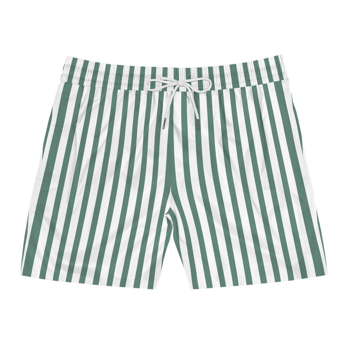C&C Striped Green & White Swim Shorts — Men's Mid-Length Beach Trunks