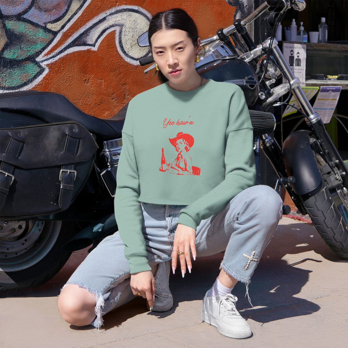 Cropped Yee Haw'n Retro Girl Graphic Sweatshirt, Cozy Casual Womens Top