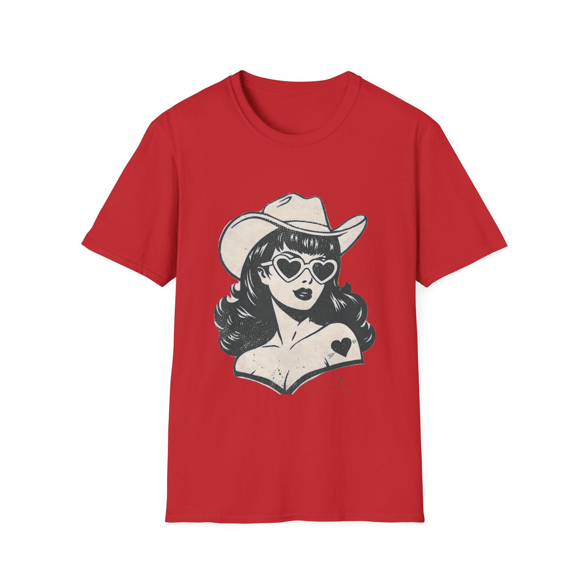 Cowgirl Pinup T-Shirt — Retro Heart Sunglasses Graphic